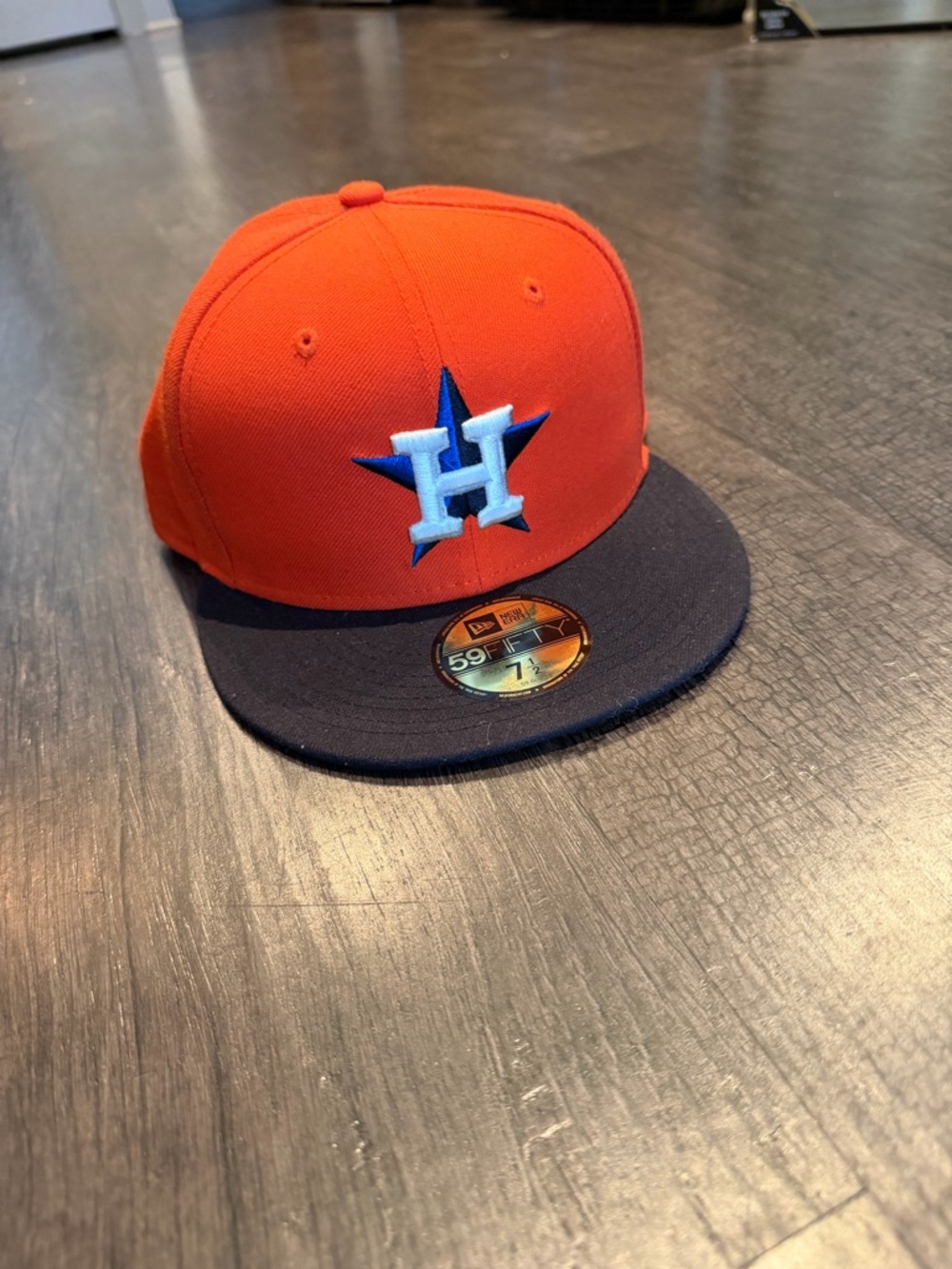 New Era Orange Crown Navy Visor Fitted Cap with Embroidered H